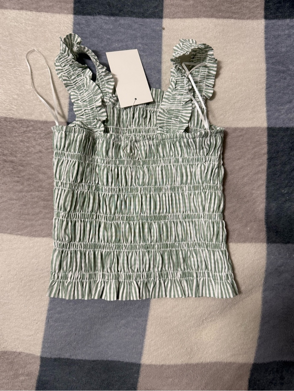 Smocked Ruffle Strap Tank Top - Sage Green